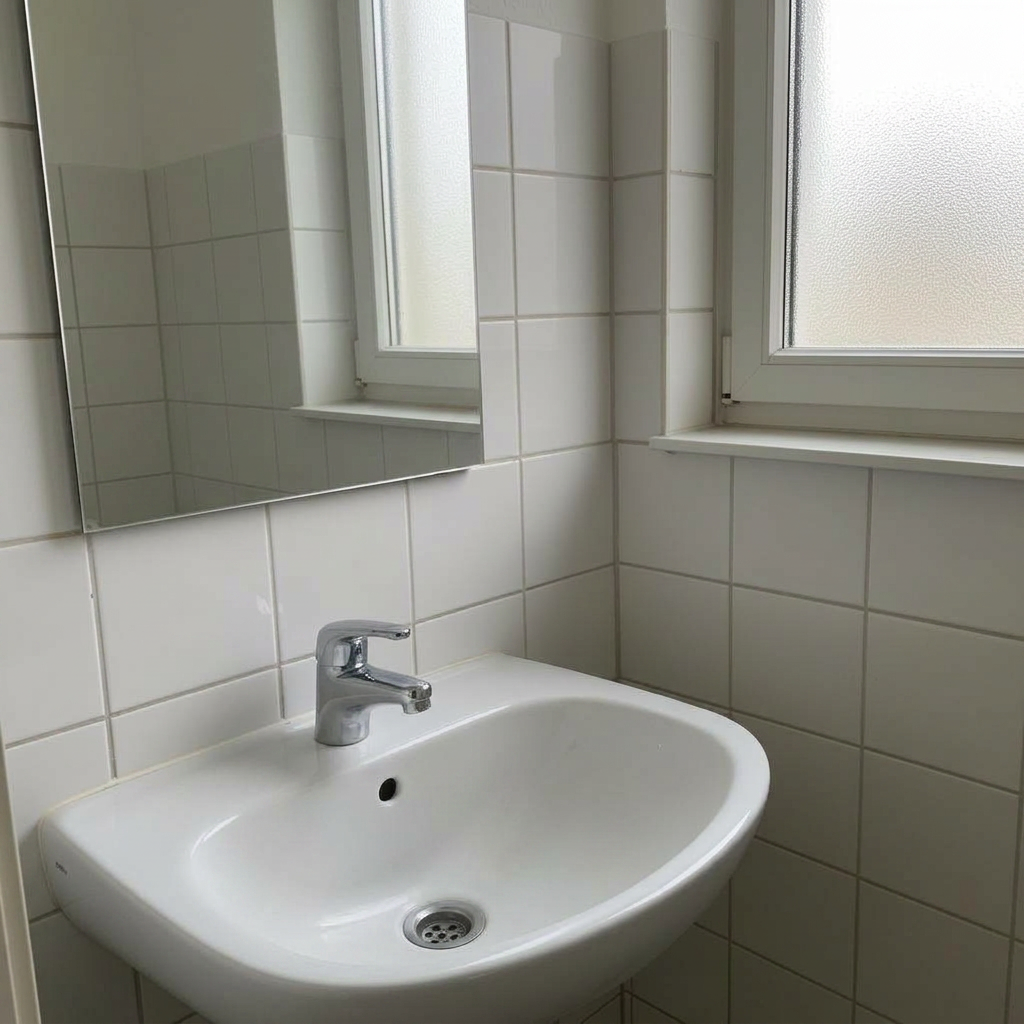 Badezimmer nach der Reinigung in Berlin — Armatur und Waschbecken sauber