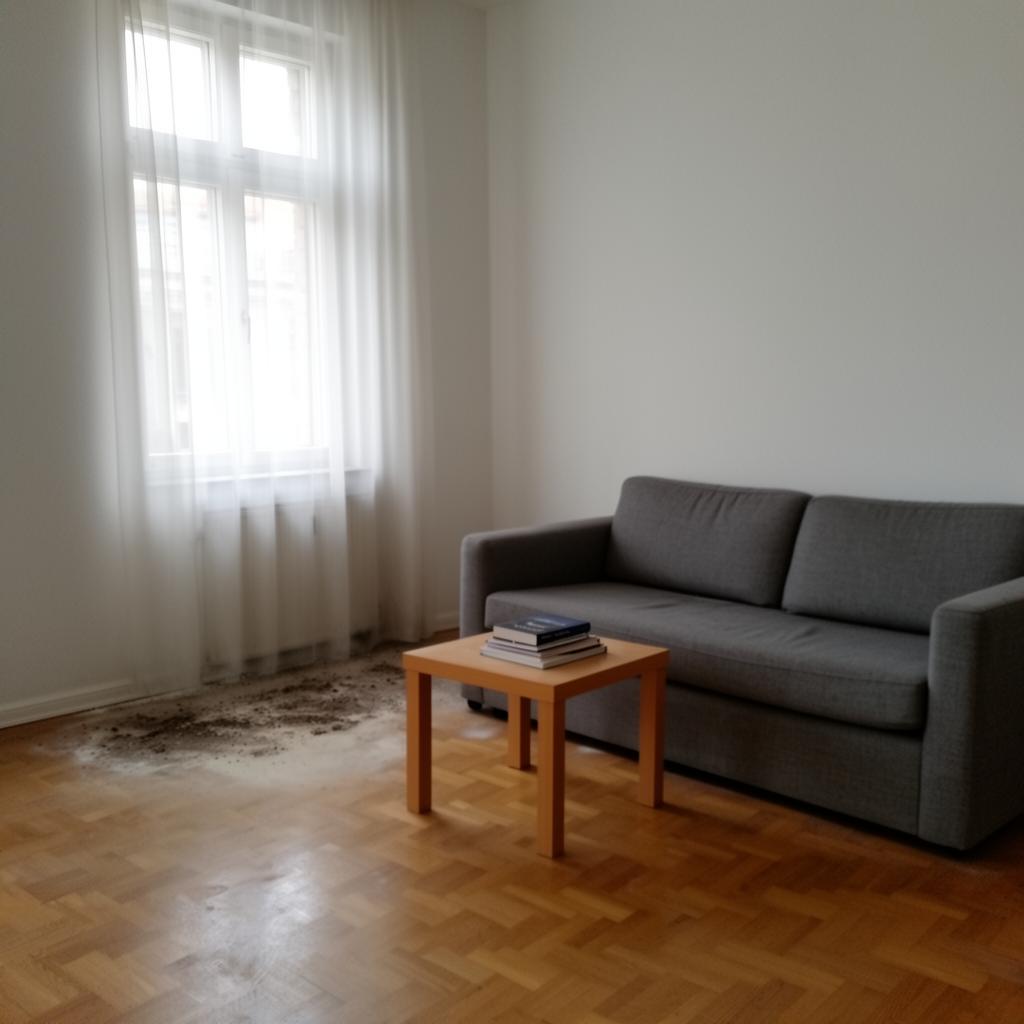Realistische Wohnungsreinigung in Berlin — Wohnzimmer mit leichten Gebrauchsspuren vorher