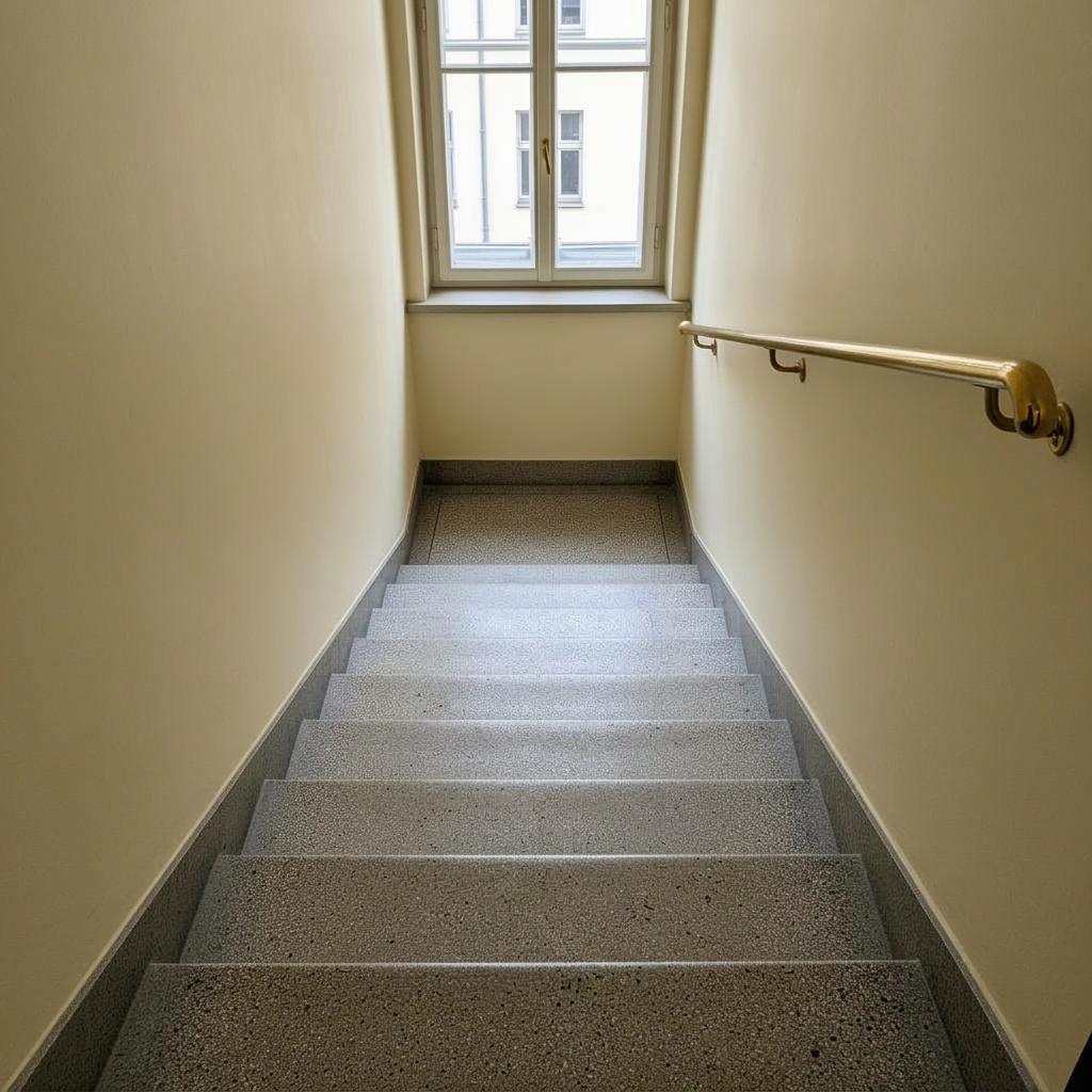 Treppenhausreinigung Berlin — Terrazzostufen nachher sauber